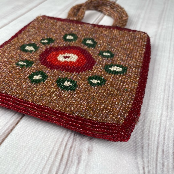 Vintage Moyna Hand Beaded Evening Bag Wristlet Phone Purse Small Sun Seed Pocket - Picture 2 of 12